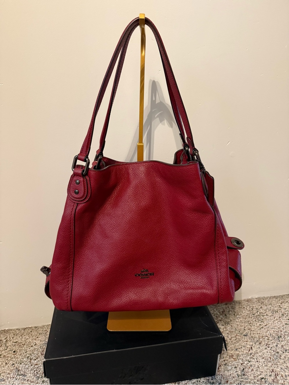 Coach Edie pebbled leather shoulder bag in dark red